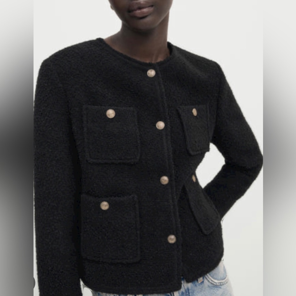 Massimo Dutti Textured Cropped Jacket with Four Pockets